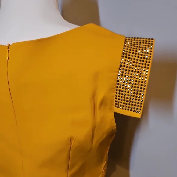 Elegant Yellow Dress with Gold Accents - Picture 7 of 11